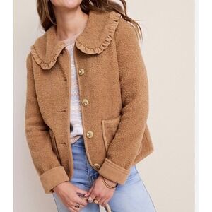 Stoosh Brown Sherpa Fleece Ruffle CollarJacket M NWT boho whimsi cottage dainty